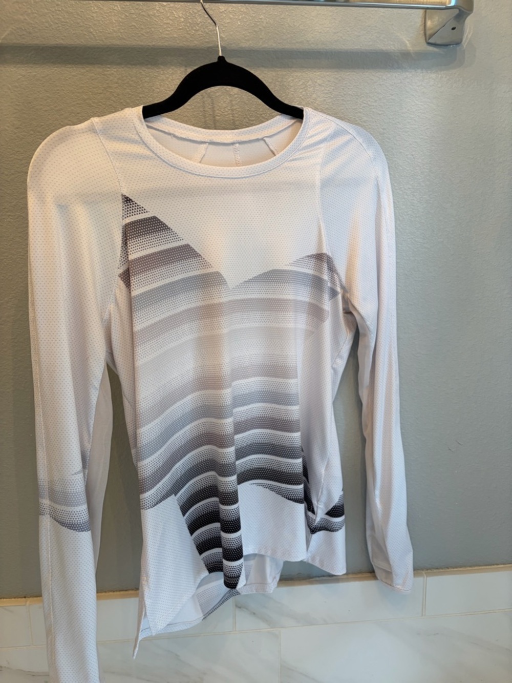 Lucky in Love White Long Sleeve Dry Fit Top with Gray Ombre Graphic
